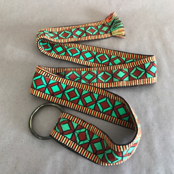 The Orange Flower Accessories - Vintage 70’s Boho Woven Belt Hippy Multi Color